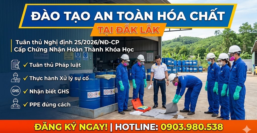 Đơn vị đào tạo an toàn hoá chất tại Đắk Lắk uy tín, chuyên nghiệp Đơn vị đào tạo an toàn hoá chất tại Đắk Lắk